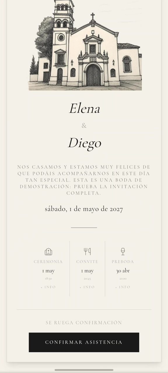 Una invitación digital abriéndose como un sobre sellado
